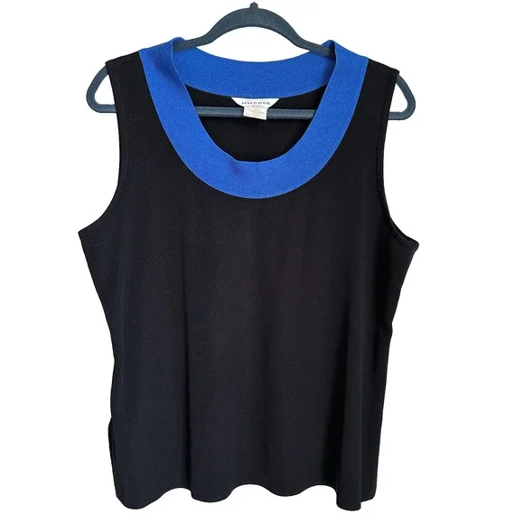 Vintage Exclusively Misook Colorblock Blouse Black Knit Roundneck Y2K Size 1X - Picture 1 of 7